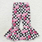 P0243 Baby Girl Doll Checkered Denim Jeans Bell Pants