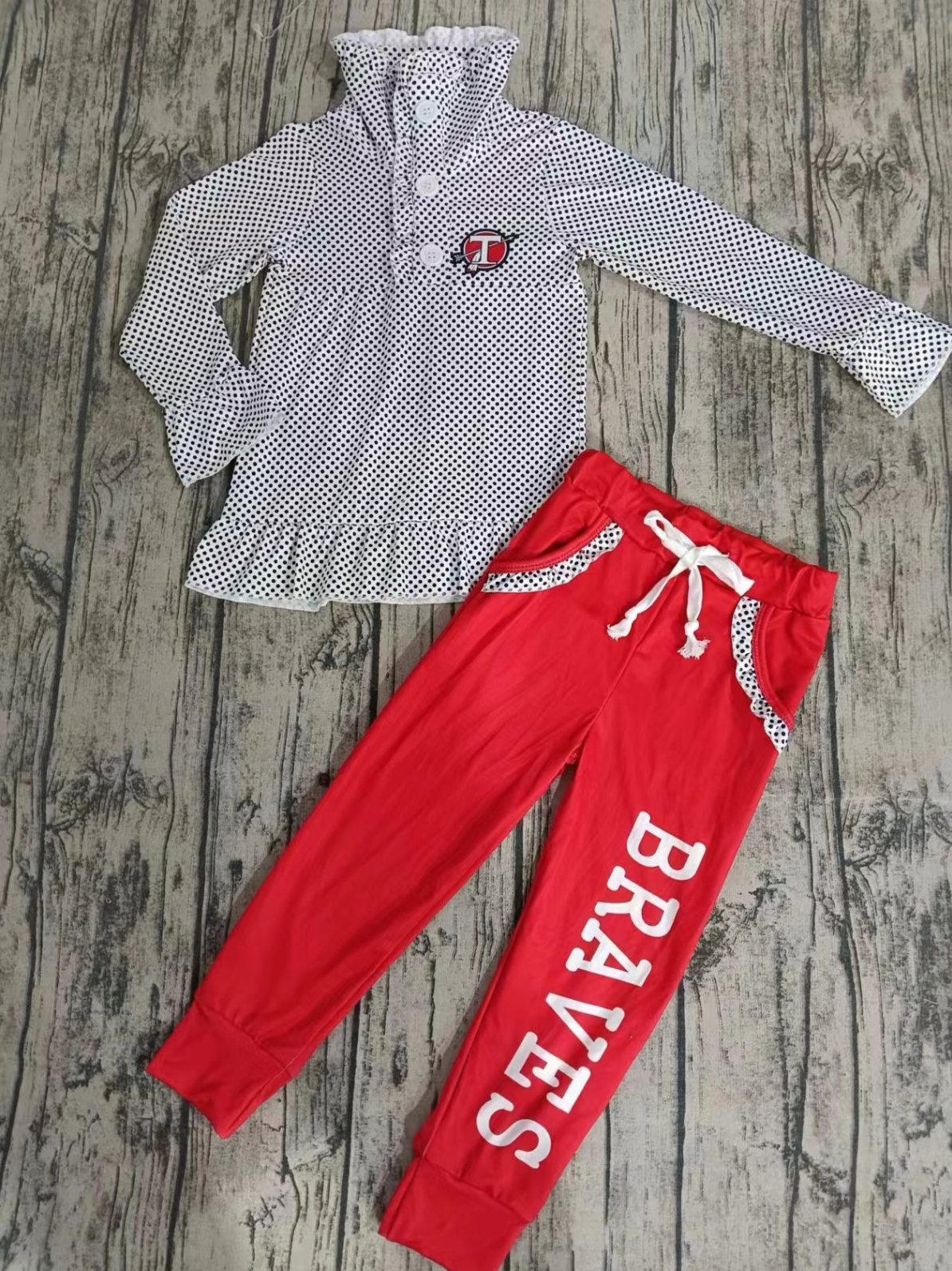 Baby Girl Long Sleeves Shirt Red Pocket Pants Team Set