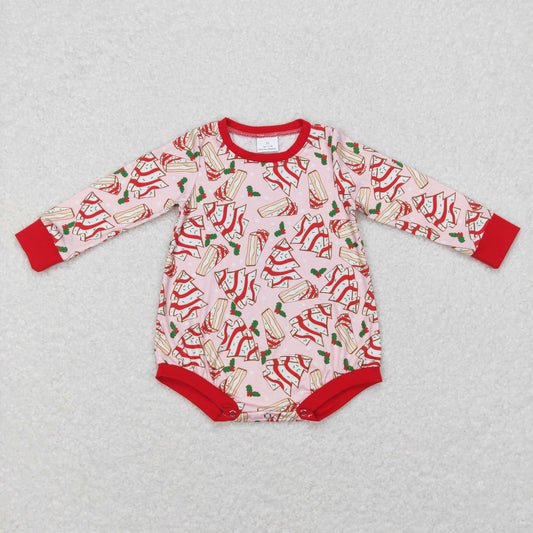 LR0284 Baby Girl Christmas Long Sleeves Tree Cake One Piece Romper