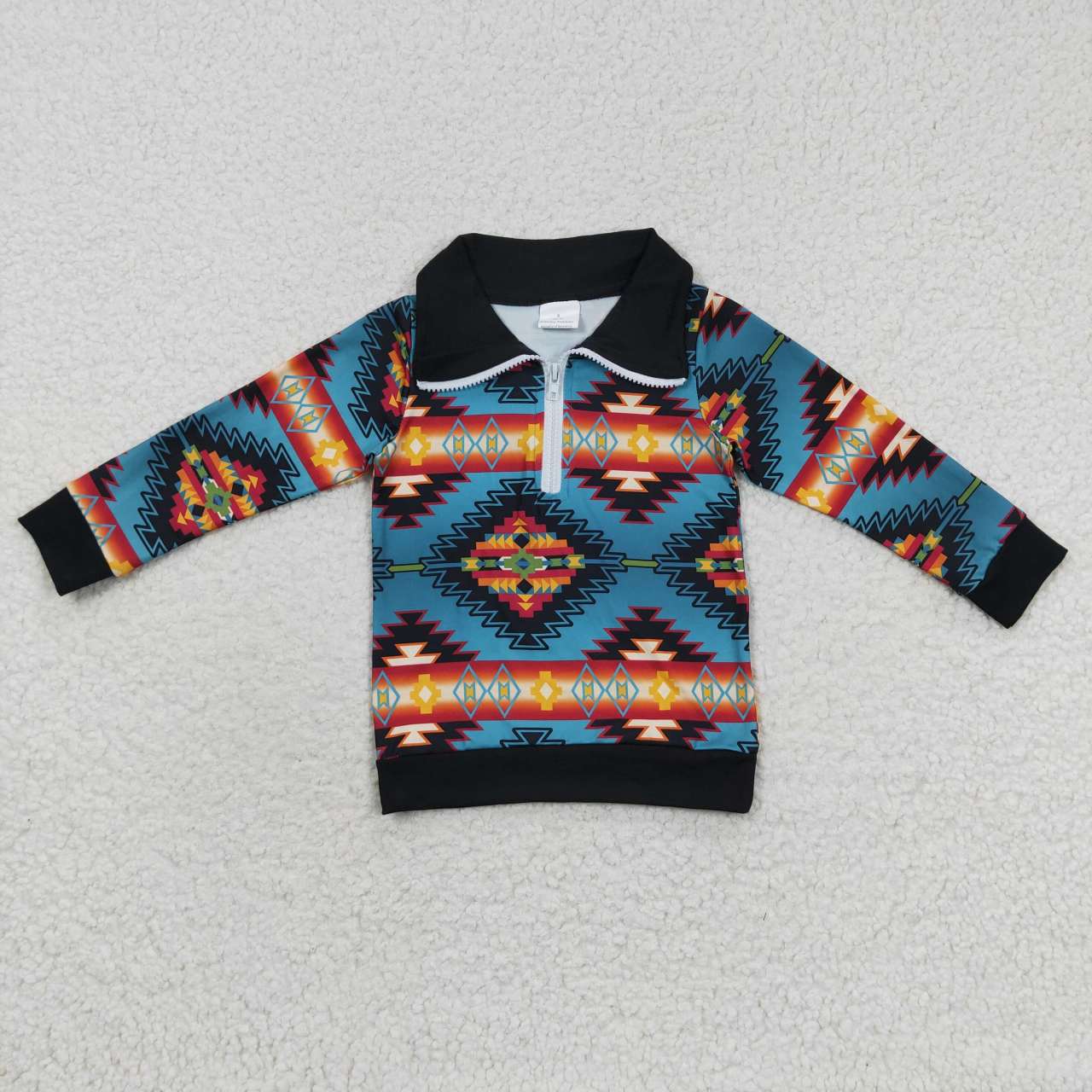 BT0227 Baby Boy Western Aztec Long Sleeves Zipper Shirt