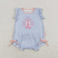 Baby Girl Short Sleeves Embroidery Shoes Stripes Ruffle Bubble One Piece Romper