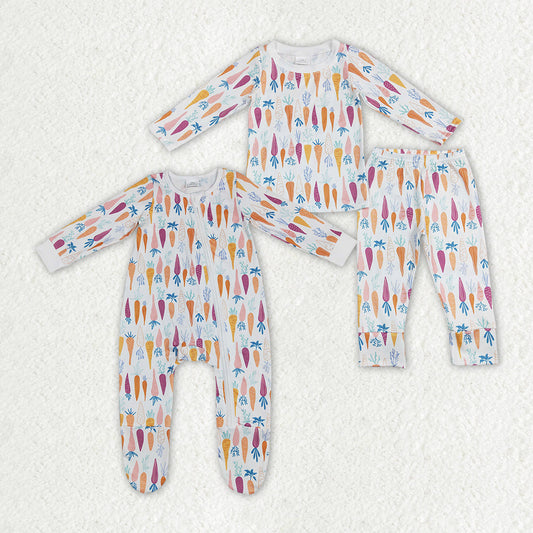Baby Kids Toddler Long Sleeves Easter Carrots Sibling Romper Clothes Pajamas Set