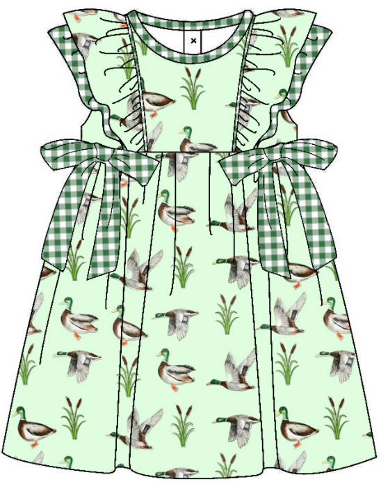 Baby Boy Girl Ducks Green Sibling Matching Green Dress Romper Clothes Set ( Moq 5 Each style )