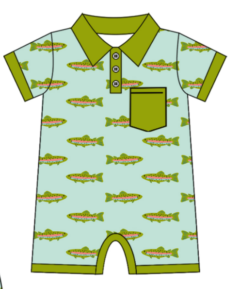 Baby Boy Girl Short Sleeves Fish Sibling Matching Dress Romper Green Clothes Set Moq 5 Each style