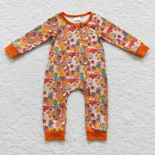 LR0485 Baby Girl Long Sleeves Bus Floral One Piece Romper