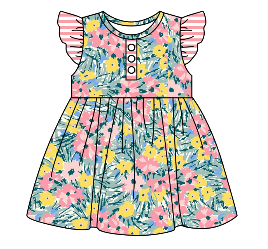 Baby Girl Floral Stripes Sibling Romper Dress Clothes Set ( Moq 5 Each Design )