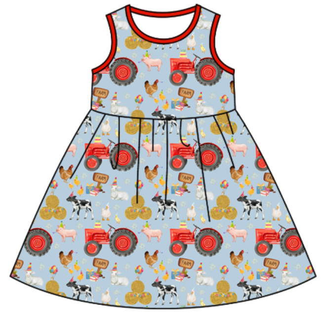 Baby Boy Girl Farm  Animals Sibling Matching Dress Romper Blue Clothes Set ( Moq 5 Each style )