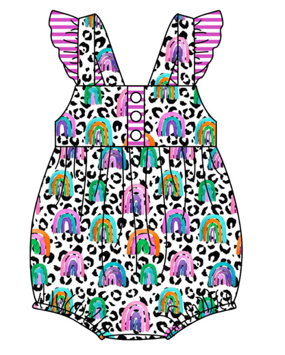 Baby Girl Leopard Rainbow Sibling Romper Dress Clothes Set ( Moq 5 Each Design )