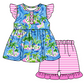 Baby Girl Short Sleeves Tree Stripes Sibling Romper Dress Clothes Set ( Moq 5 Each Design )
