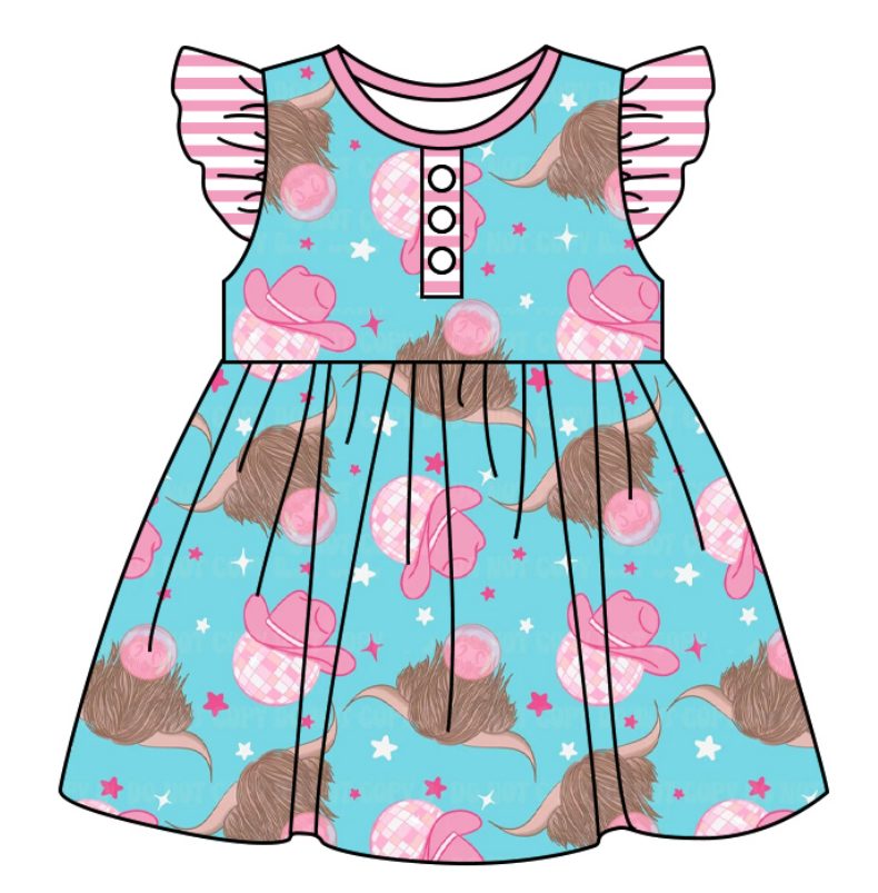 Baby Girl Short Sleeves Western Cow Sibling Romper Dress Clothes Set ( Moq 5 Each Design )