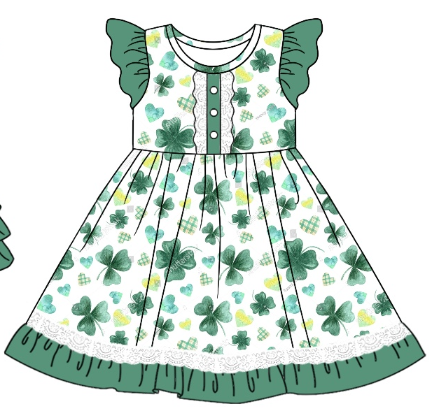 Baby Boy Girl Short Sleeves St. Patrick's Day Leaf Heart Sibling Matching Dress Romper Blue Clothes Set Moq 5 Each style