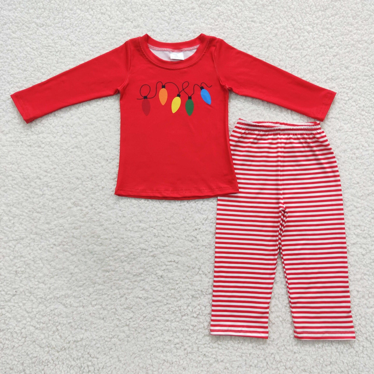 Promotion Baby Boy Christmas Lights Long Sleeves Pants Outfit Pajamas