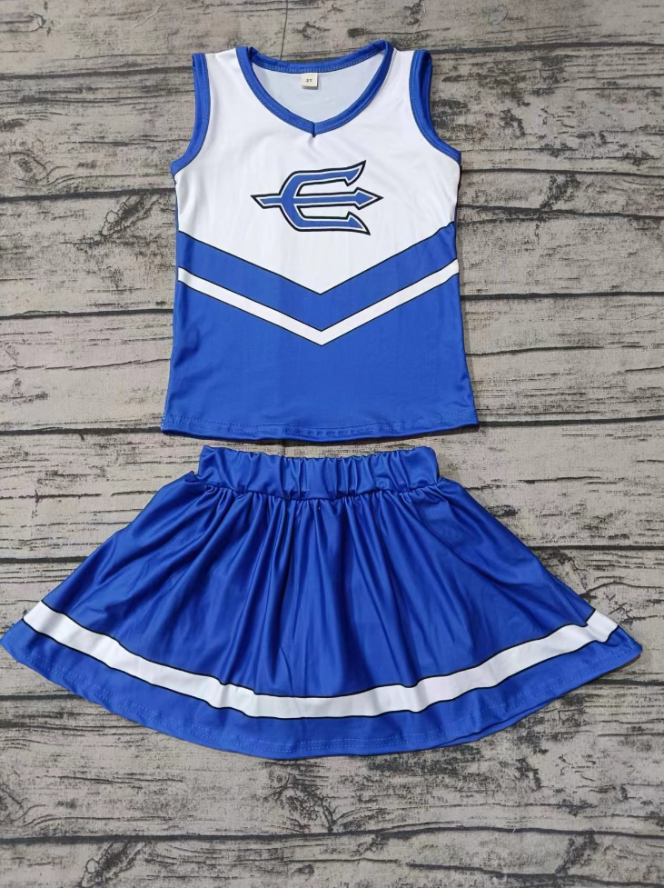 Baby Girl Sleeves Shirt Team Blue Skirt With Shorts Clothes Set Moq 5