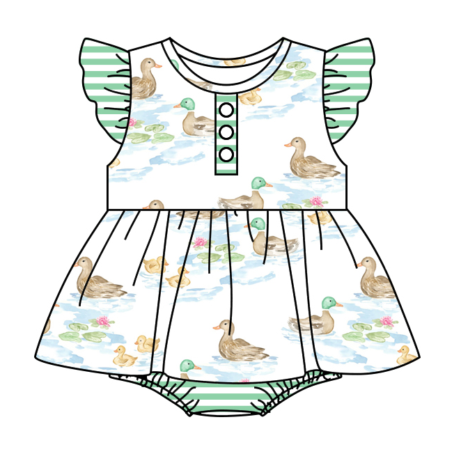 Baby Girl Short Sleeves Ducks Sibling Romper Dress Clothes Set ( Moq 5 Each Design )