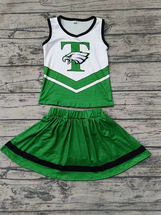 Baby Girl Sleeveless T Tops Green Skirt Shorts Team Clothes Set Moq 5