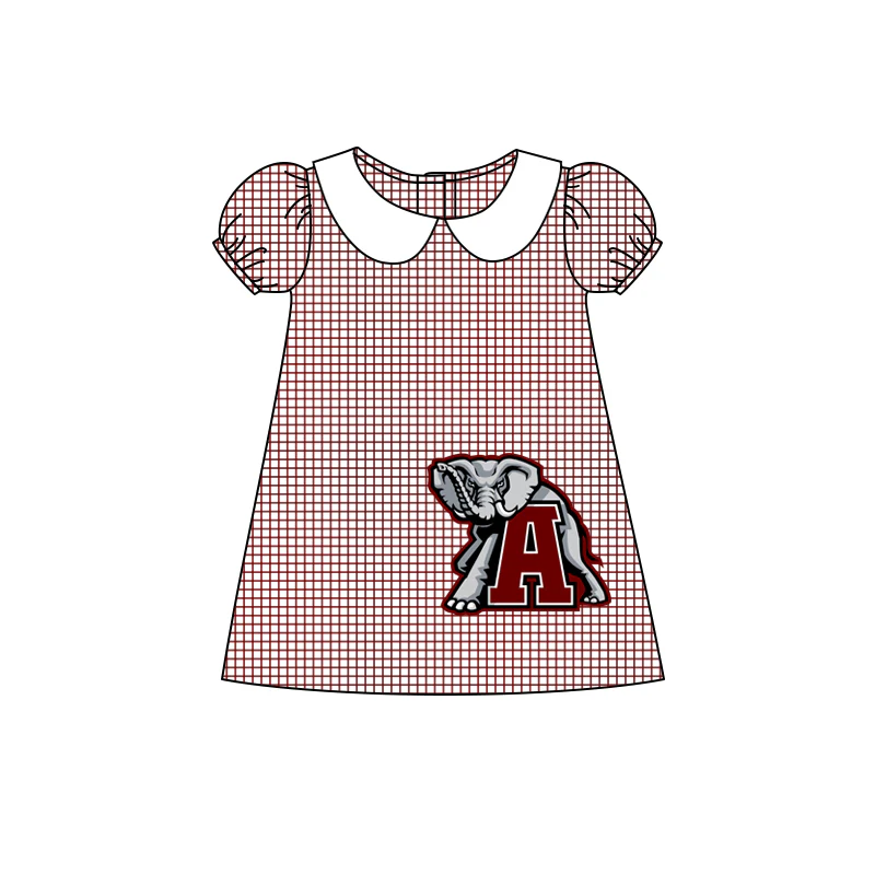 Baby Girl Short Sleeves Elephant Plaid Team Dress