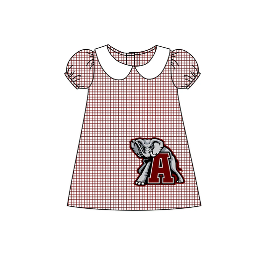 Baby Girl Short Sleeves Elephant Plaid Team Dress