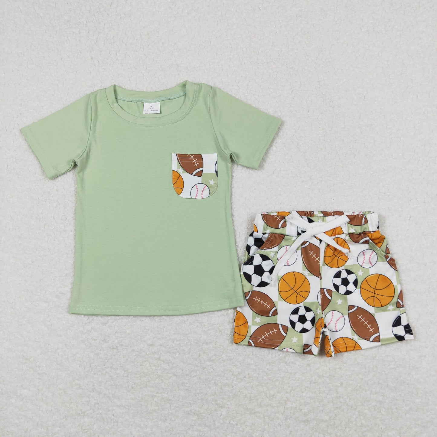 Baby Boy Short Sleeves Pocket Green Shirt Ball Shorts Set