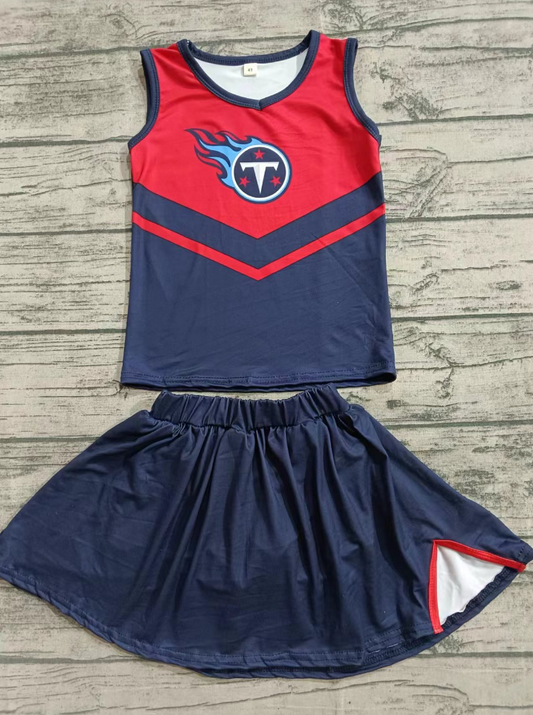 Baby Girl Sleeveless T Shirt Navy Blue Skirt Shorts Team Clothes Set Moq 5