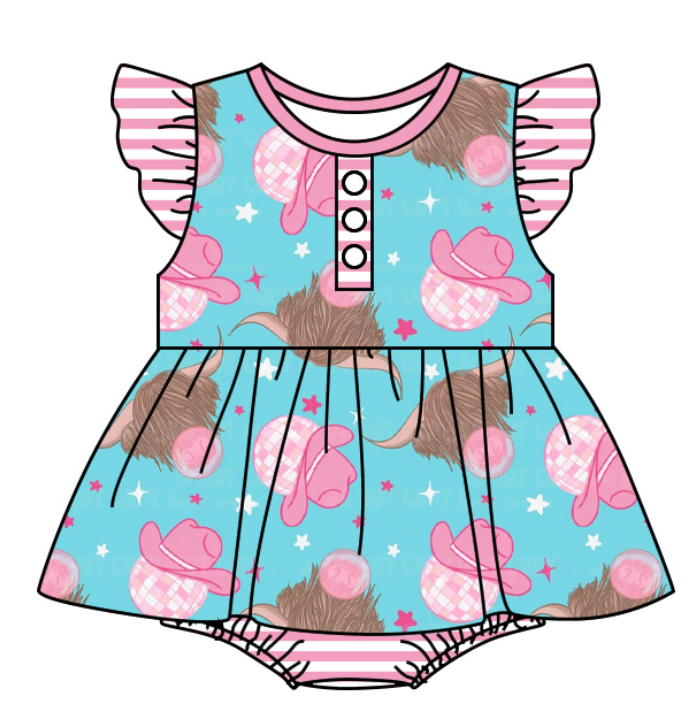 Baby Girl Short Sleeves Western Cow Sibling Romper Dress Clothes Set ( Moq 5 Each Design )