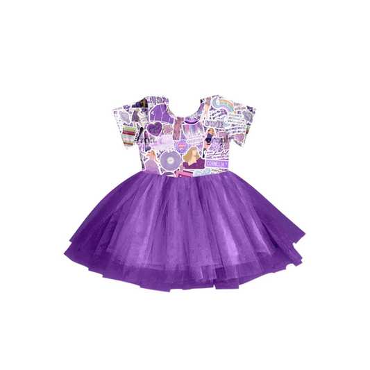 Moq 3 Pre-order GSD0982 Baby Girl Short Sleeves Singer Summer Purple Tulle Dress