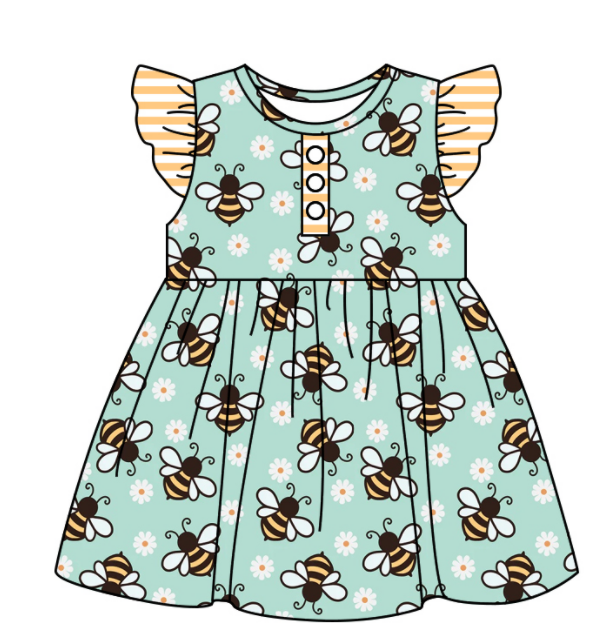 Baby Girl Bee Flower Sibling Romper Dress Clothes Set ( Moq 5 Each Design )