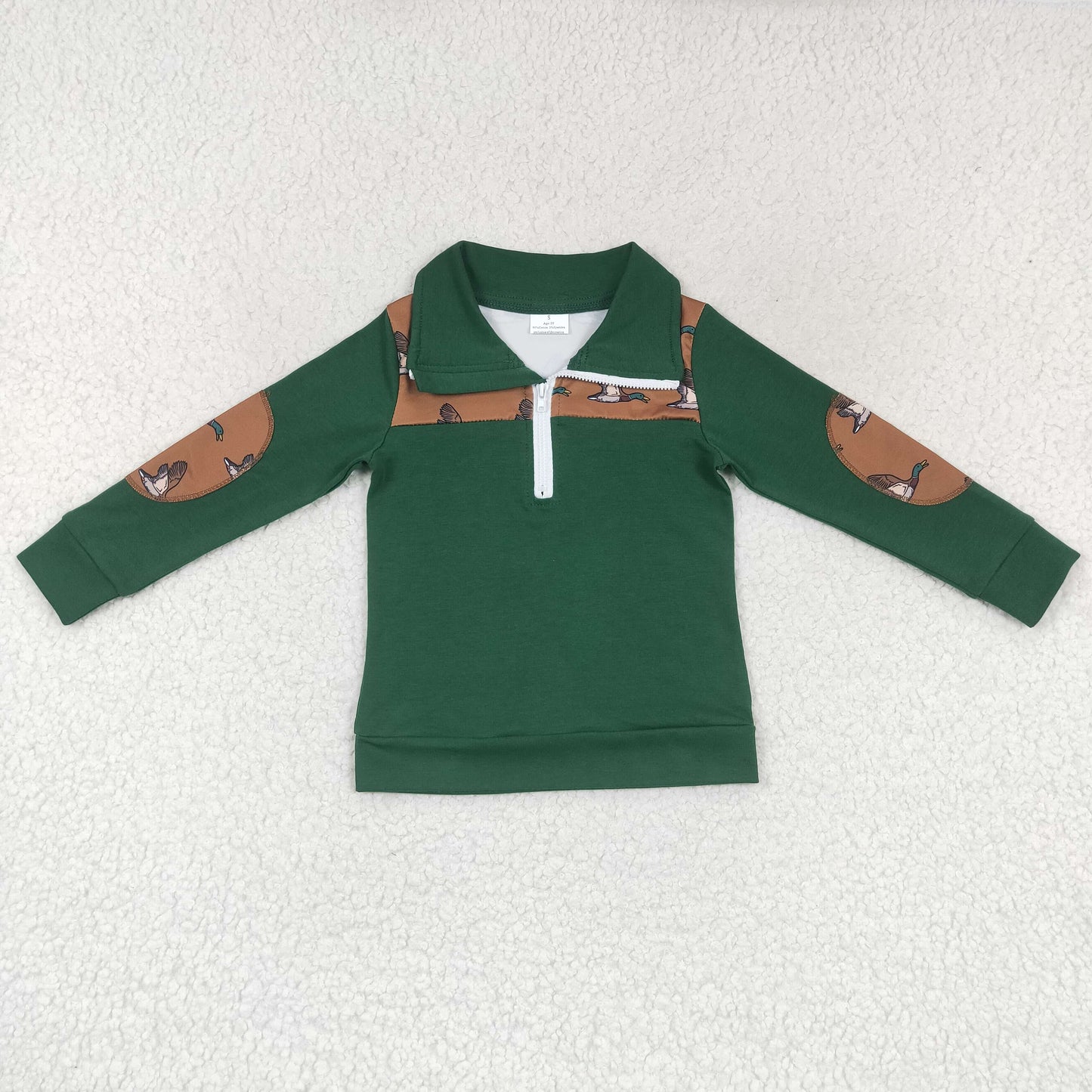 BT0280 Baby Boy Duck Green Long Sleeves Green Pullover Zipper Shirt