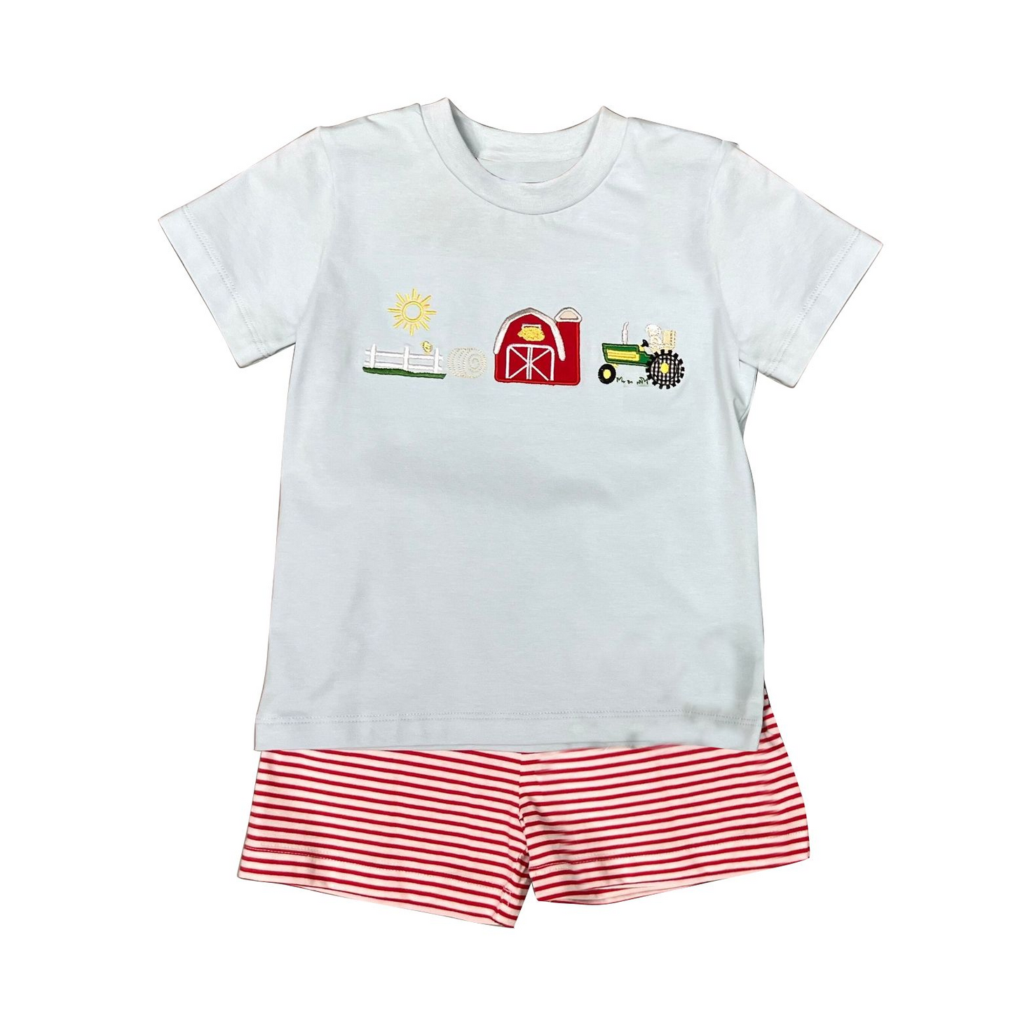 Moq 3 Pre-order BSSO0702 Baby Boy Short Sleeves Farm Shirt Stripes Shorts Set