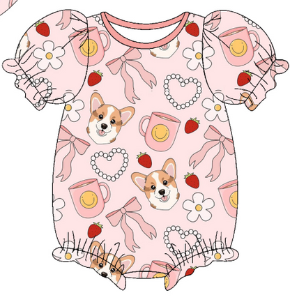 Baby Girl Strawberry Flower Bows Dog Sibling Matching Dress Romper Clothes Set ( Moq 5 Each style )