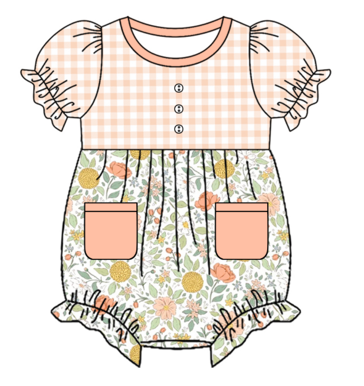 Baby Girl Short Sleeves Flower Plaid Sibling Romper Dress Clothes Set ( Moq 5 Each Design )