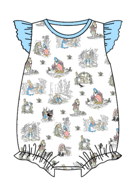 Baby Boy Girl Short Sleeves Easter Rabbit Sibling Matching Dress Romper Blue Clothes Set Moq 5 Each style