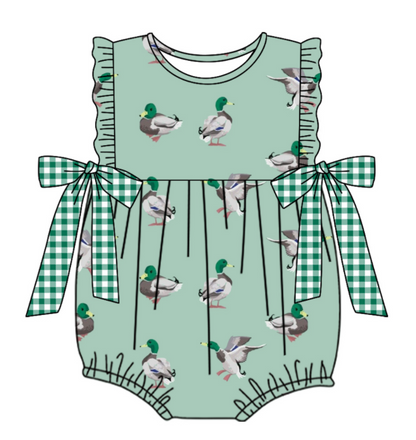 Baby Boy Girl Duck Green Plaid Bows Sibling Matching Dress Romper Clothes Set ( Moq 5 Each style )