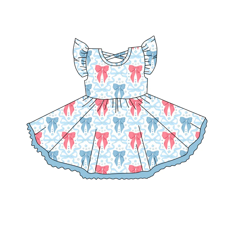 Baby Girl Short Sleeves Bows Sibling Twirl Dress ( Moq 5 Each Style ) 3.7
