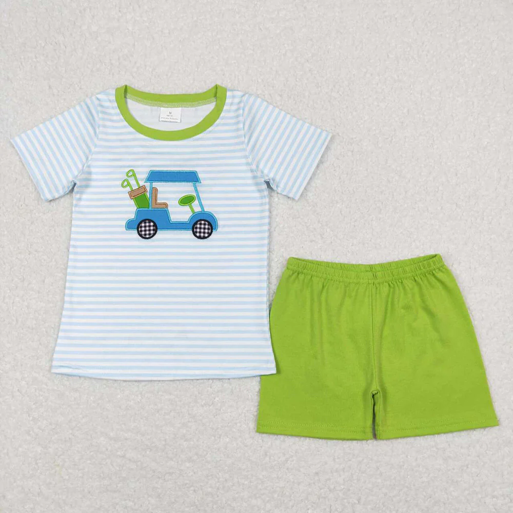 Baby Boy Girl Short Sleeves Embroidery Golf Summer Sibling Romper Clothes Set