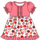 Baby Girl Short Sleeves Strawberry Sibling Matching Pink Romper Dress Clothes Set