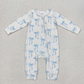 Baby Girl Long Sleeves Blue Bows Sibling Romper Pajamas Set