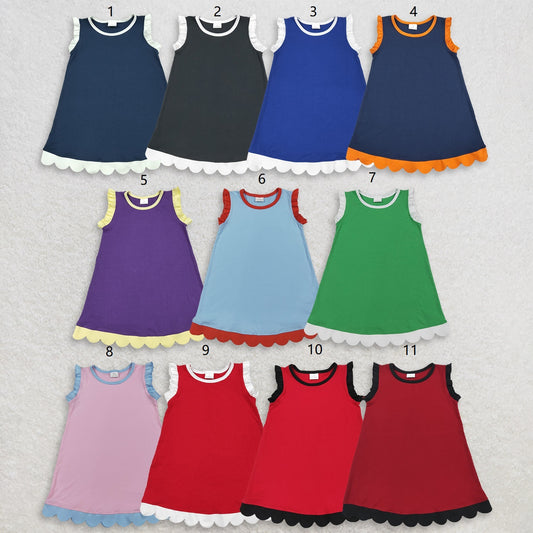 Sibling Baby Girls Kids Sleeveless Scallop Knee Length Dresses Cotton Clothes RTS