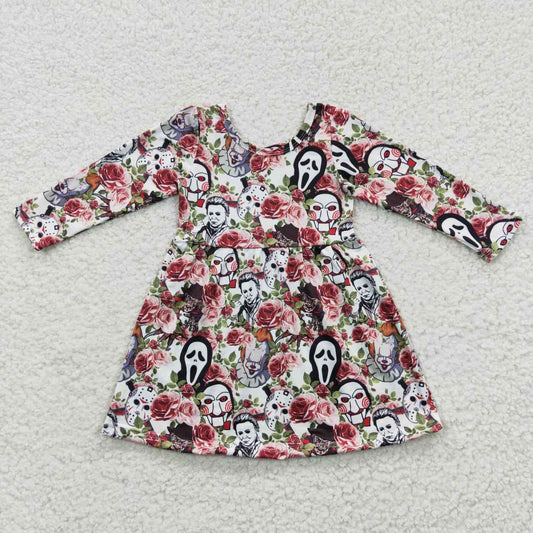 GLD0191 Halloween Baby Girl Long Sleeves Floral Dress