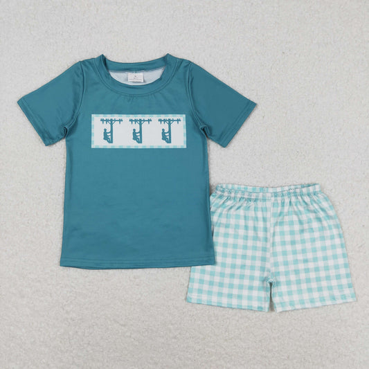 Baby Boy Short Sleeves Line Worker Shirt Plaid Shorts Summer Set