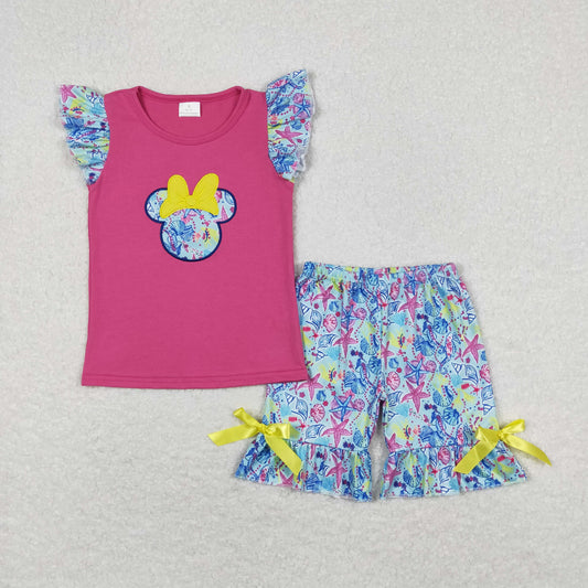 Baby Girl Short Sleeves Embroidery Cartoon Shirt Starfish Shorts Set
