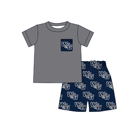 kids boy short sleeves grey shirt shorts team set