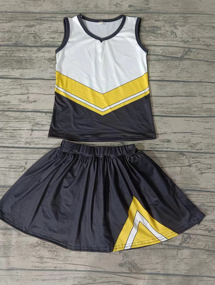 Baby Girl Sleeveless Tops Black Yellow Skirt Team Outfit Moq 5