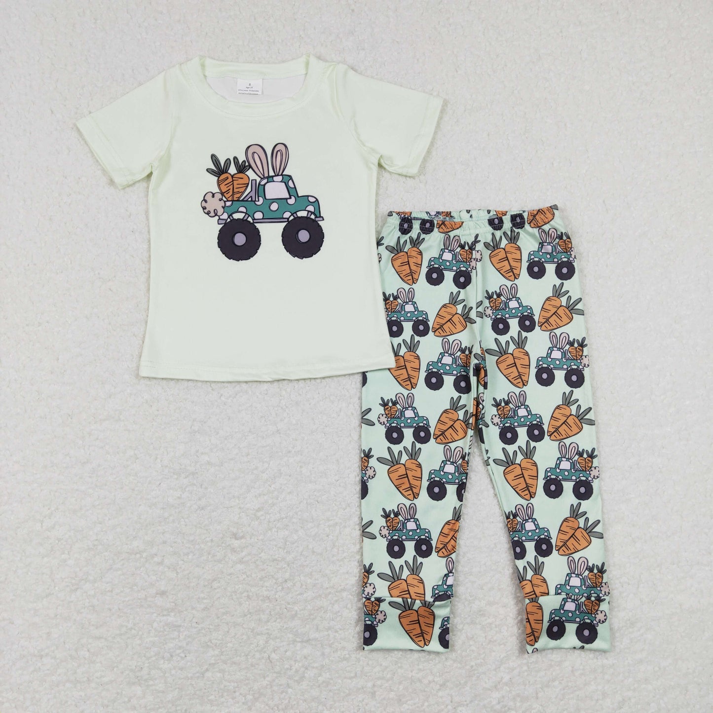 BSPO0256 Baby Boy Short Sleeves Shirt Carrot Truck Pants Easter Set