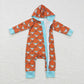 LR0703 Baby Boy Western Cow Hoodie Long Sleeves One Piece Zipper Romper