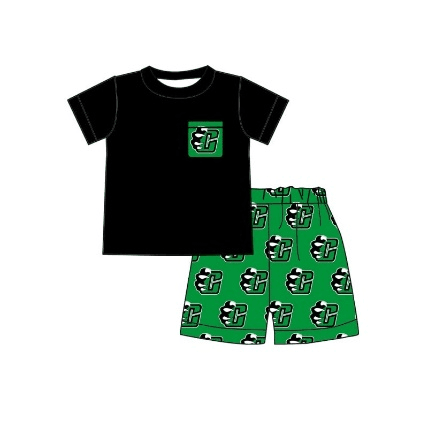 baby boy black short sleeves pocket shirt shorts team set