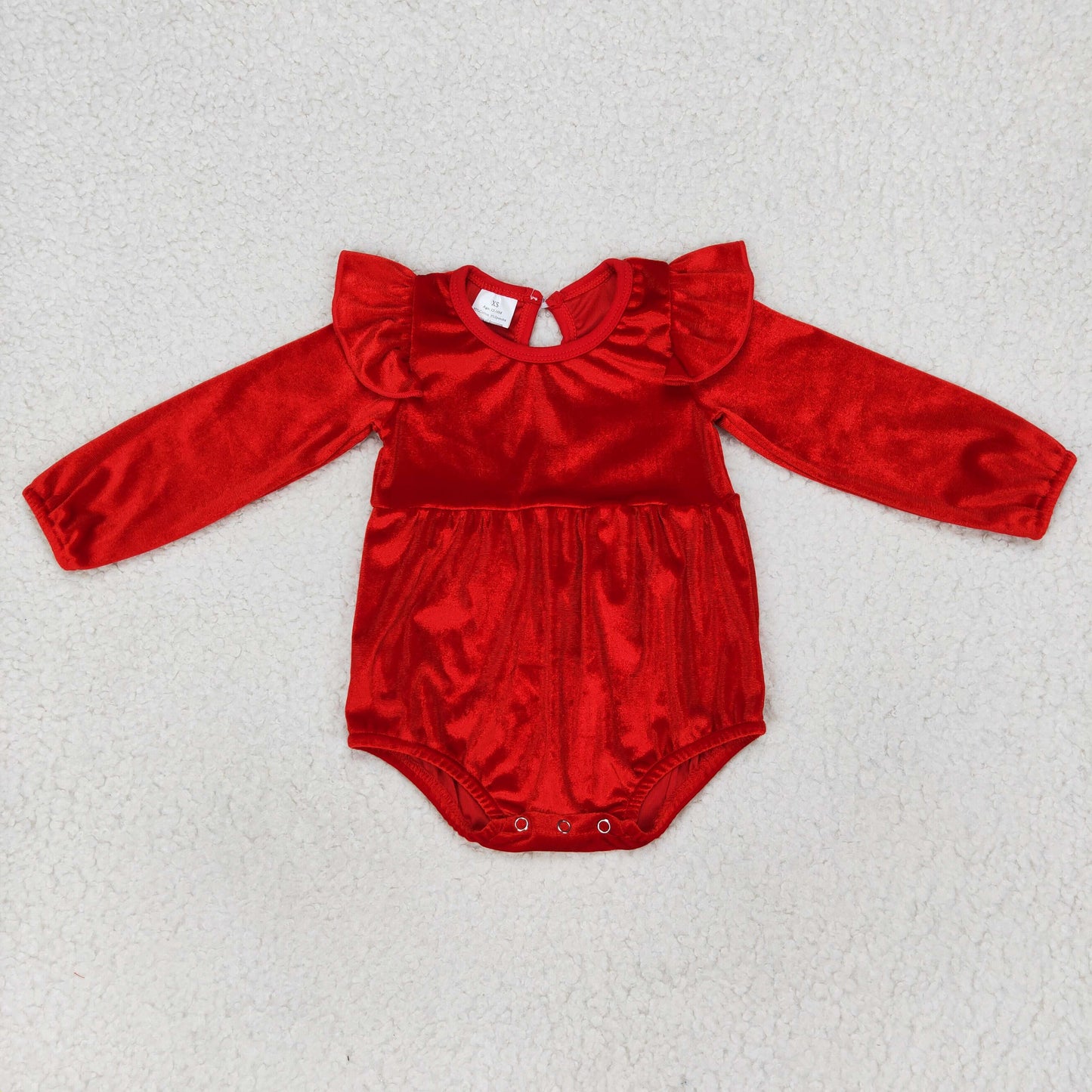 LR0713 Baby Girl Long Sleeves Red Velvet One Piece Romper