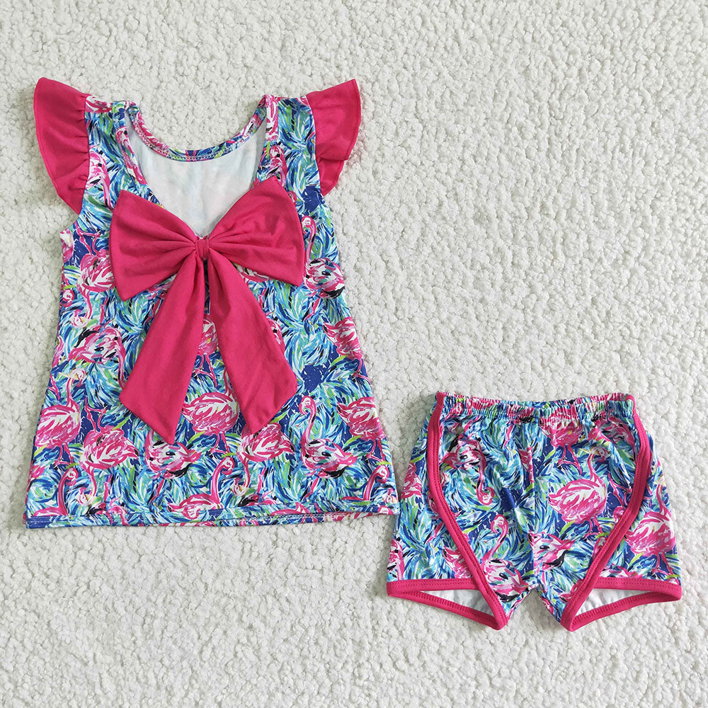 Promotion Baby girls flamingo floral shorts sets