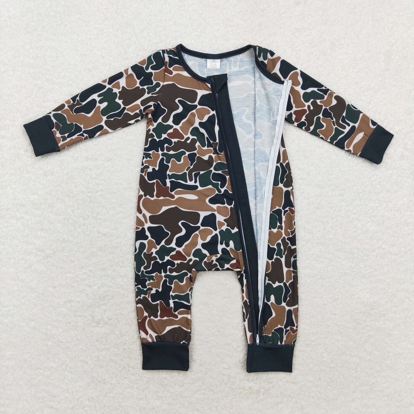 Baby Boy Long Sleeves Brown Camo Fall Zipper Bamboo Romper