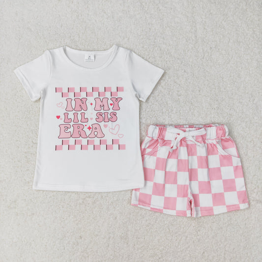 Baby Girl Short Sleeves In My Little Sister Era Shirt Checkered Shorts Set