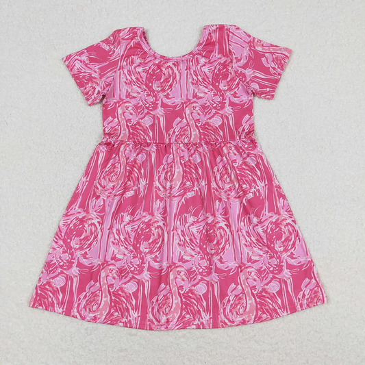 Baby Girl Short Sleeves Flamingo Summer Pink Dress